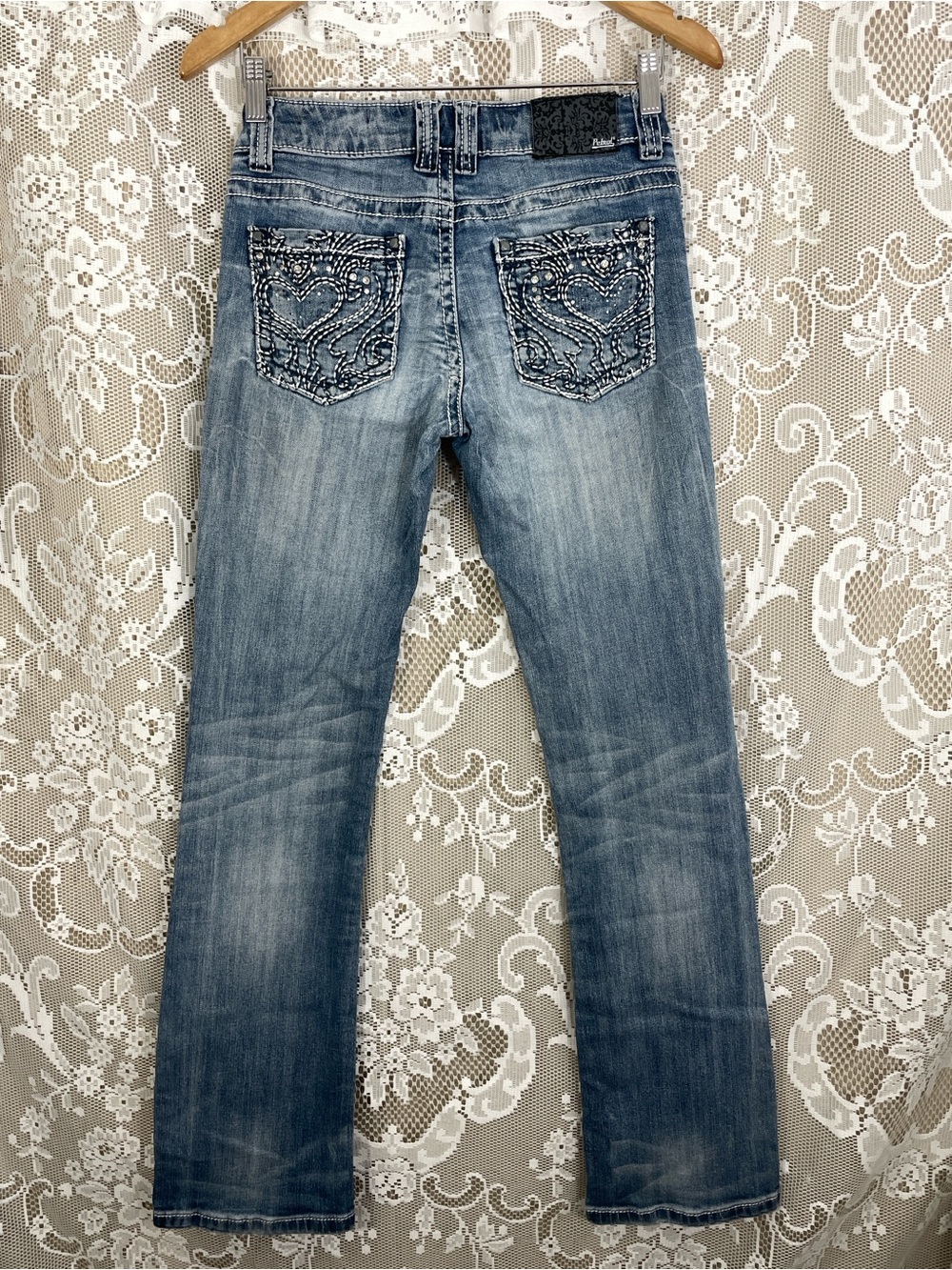 Petrol Jeans Low Rise Y2K Rhinestone Studded How Low Can You Go Size 26 x 33